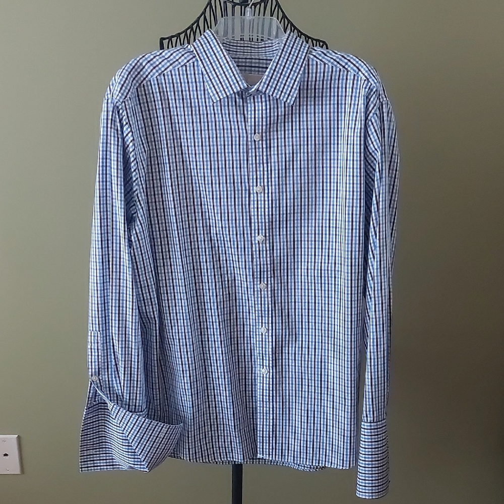 Michael Kors Blue and White Plaid Button Down Shirt